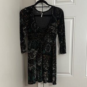Free People Elegant Black and Green Long Sleeve Dress